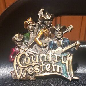 Country Western Musicians Brass Belt Buckle -Vintage 1981
